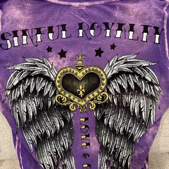 Womens sinful by affliction purple v-neck tee size Medium NWT! - Picture 6 of 10